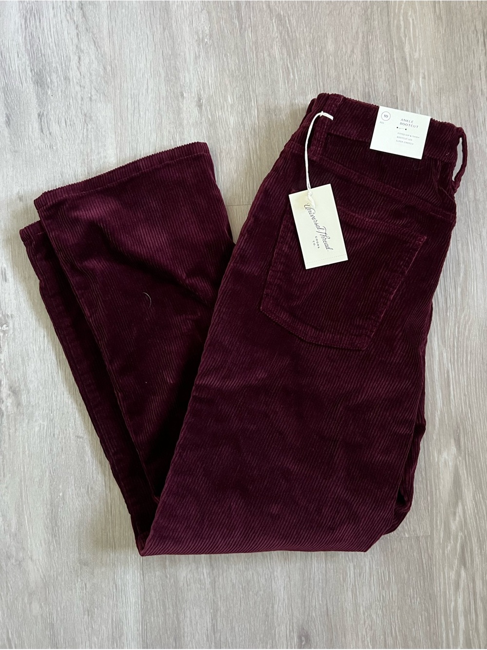 Corduroy Pants in Deep Burgundy High Rise Ankle Bootcut Super Stretch 10R NWT